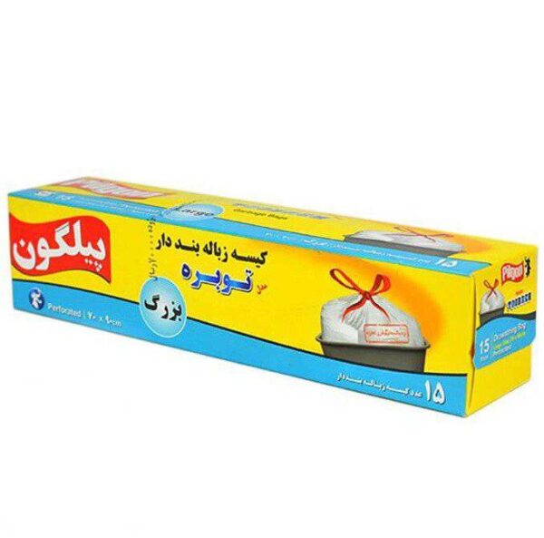2 بسته کیسه زباله بند دار توبره پیلگون بنددار اندازه بزرگ ۱۵ عدد کد b052