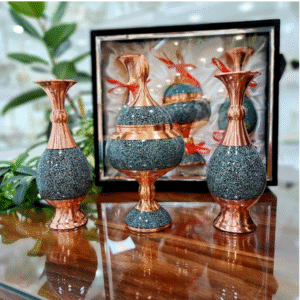 ست شکلات خوری و گلدان فیروزه کوبی نفیس به همراه باکس کد b299
