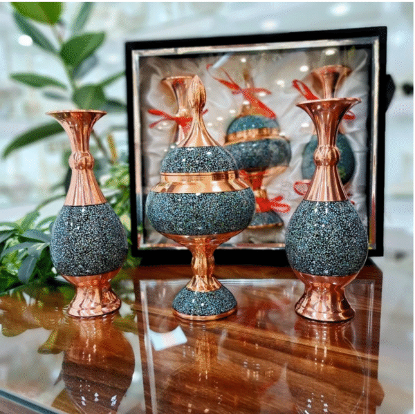ست شکلات خوری و گلدان فیروزه کوبی نفیس به همراه باکس کد b299
