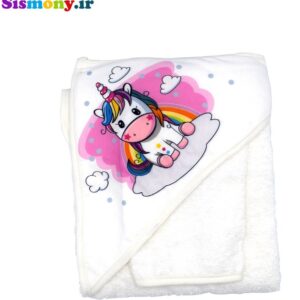 ست ۲ تکه حوله نوزادی مادرکر طرح اسب تک شاخ کد3434