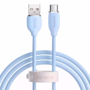 کابل USB به USB-C باسئوس مدل (JELLY LIQUID SILICA GEL (100W طول 1.2 متر آبی روشن کدB5905