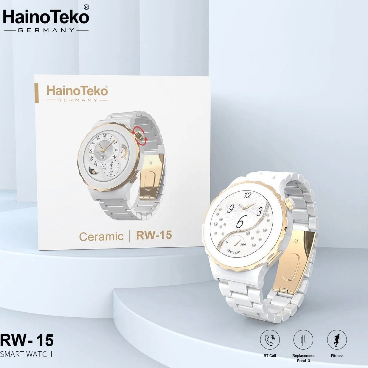 ساعت هوشمند هاینو تکو مدل RW15 زنانه با بدنه فلزی و بند استیل ضد زنگ رنگ سفید کدB7723