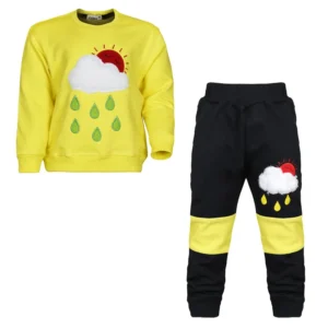 ست سویشرت و شلوار بچگانه مدل ابر و باران رنگ زرد کد B7964