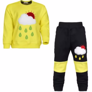 ست سویشرت و شلوار بچگانه مدل ابر و باران رنگ زرد سایز 2-1  سال  کد B8649