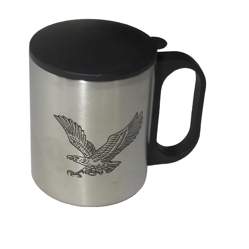 لیوان سفری 0.2 لیتری مدل Eagle کد 01، جنس استیل، دارای درب پلاستیکی و دستگیره کد B8827