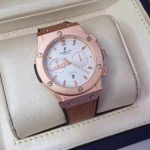 ساعتمچی مردانه هابلوت صفحه سفید بند قهوه ای Hublot کد B11825