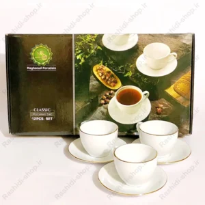سرویس چایخوری 12 پارچه 6 نفره چینی مقصود مدل لب طلا کد B16491