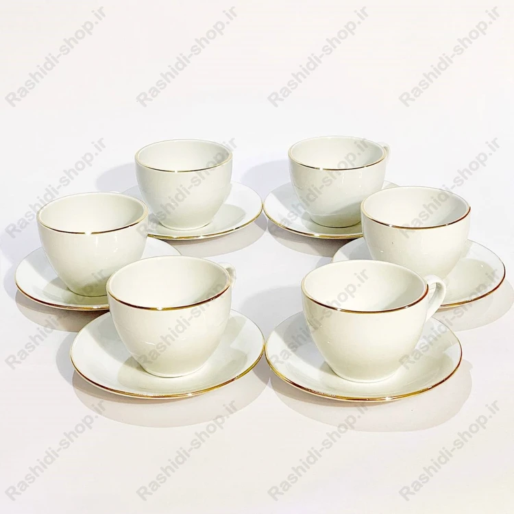 سرویس چایخوری 12 پارچه 6 نفره چینی مقصود مدل لب طلا کد B16491