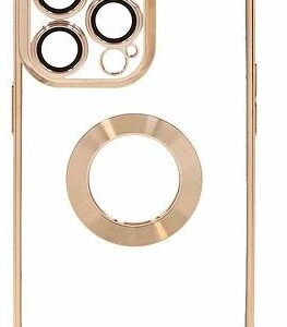 قاب گوشی iPhone 13 Pro Max آیفون طرح الکتروپلیتینگ مگ سیف ژله ای شفاف اورجینال یونیک کیس Unique Case محافظ لنز دار طلایی کدB21139