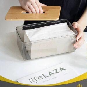 جا دستمال کاغذی طلقی درب چوبی بامبو کدB21747
