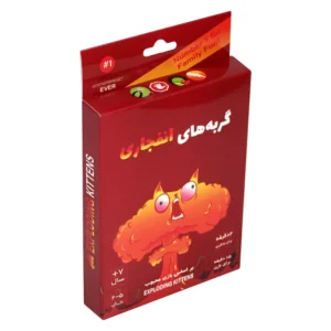 بازی فکری کارتی گربه‌های انفجاری مدل EXP KTN 02 مناسب 2 تا 5 نفر با ژانر استراتژی و رقابتی، رده سنی بالای 7 سال، مدت زمان کمتر از 30 دقیقه، شامل 56 کارت ویژه و 4 کارت راهنما کد B21770